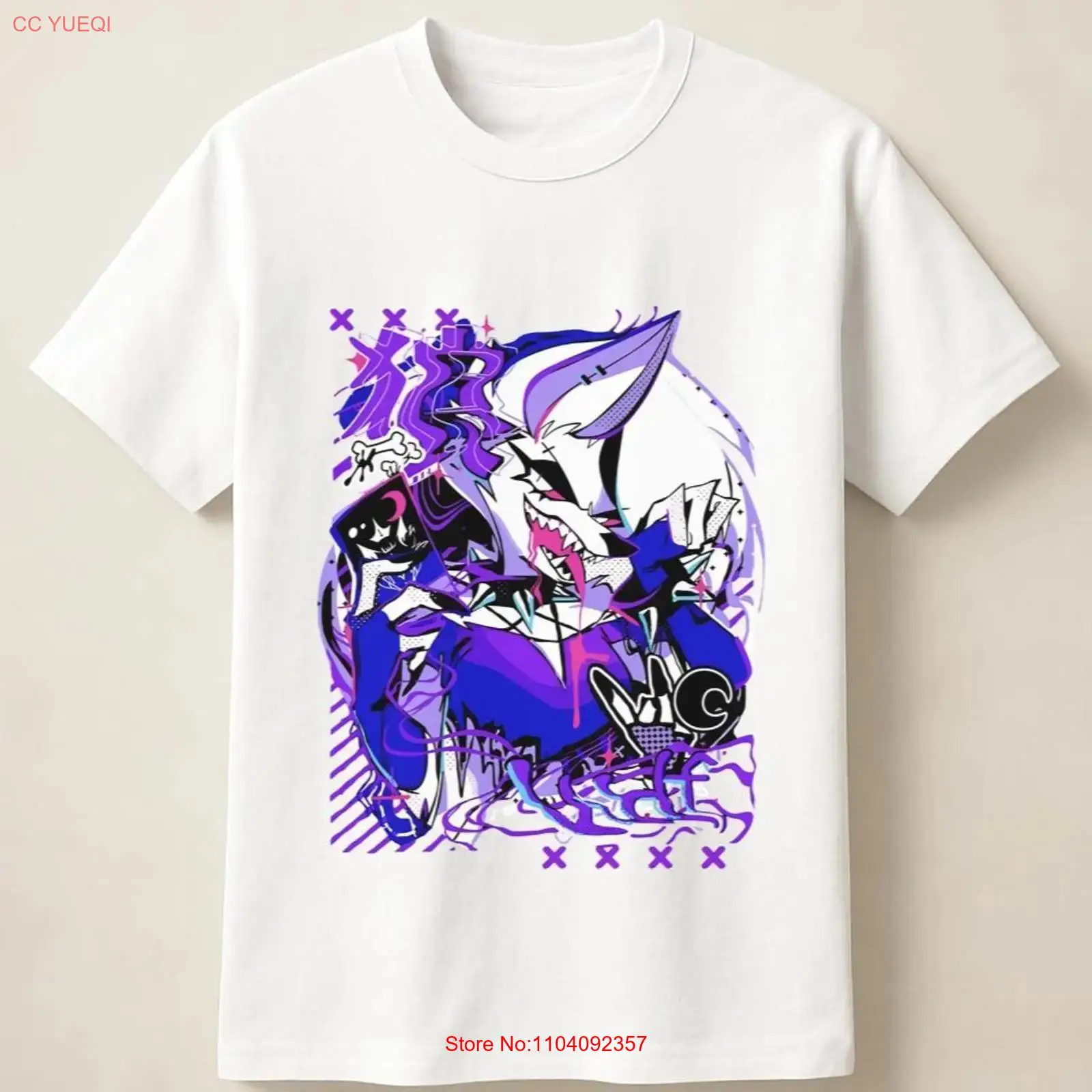 Anime Merchandise Online - Lila Anime-Wolf im Graffiti-Poster-Stil T-Shirt Vintage