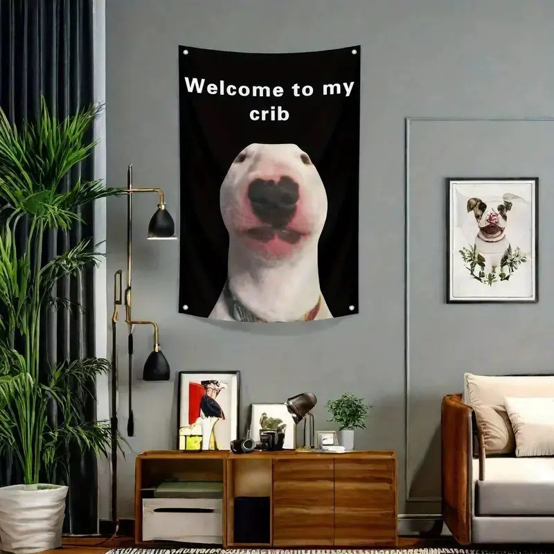 Wall Scroll Tapestry - Wandteppich mit Bullterrier-Meme „Welcome To My