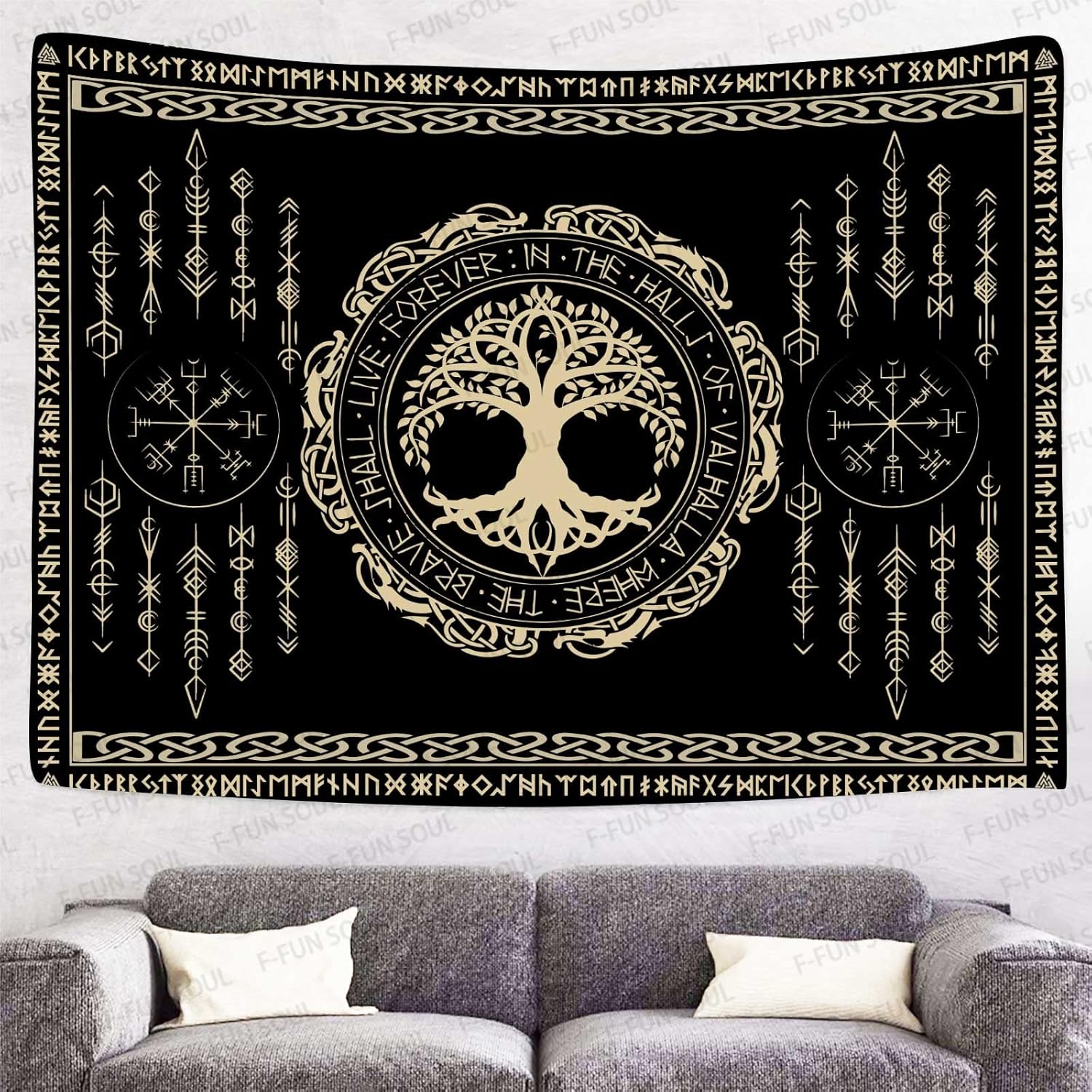 Wall Scroll Tapestry - Wandteppich mit nordischer Mythologie im Indie-Bohemian-Stil